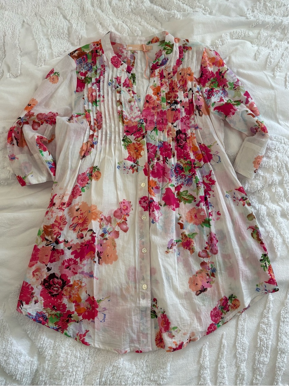 La Cera Floral Pintuck Dress with Pink & Coral Flowers - Picture 16 of 16